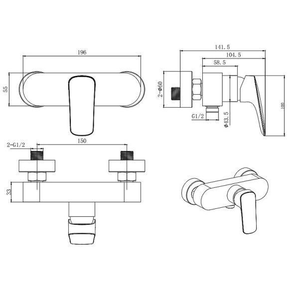 Смеситель для душа Aquatek Вега AQ1060MB Черный матовый