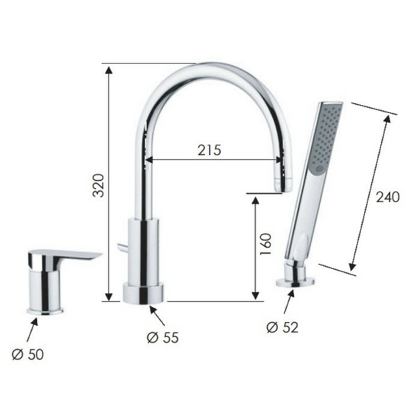 Смеситель на борт ванны Remer Infinity I07XV Сталь