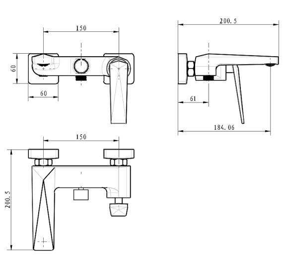 Смеситель для ванны Boheme Venturo 373-SGM Оружейная сталь глянцевая