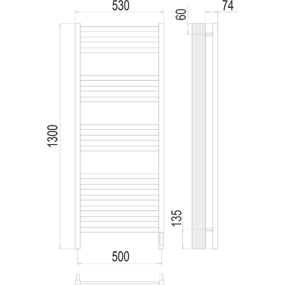 Электрический полотенцесушитель Terminus Енисей П15 500x1300 4670078526274 Хром