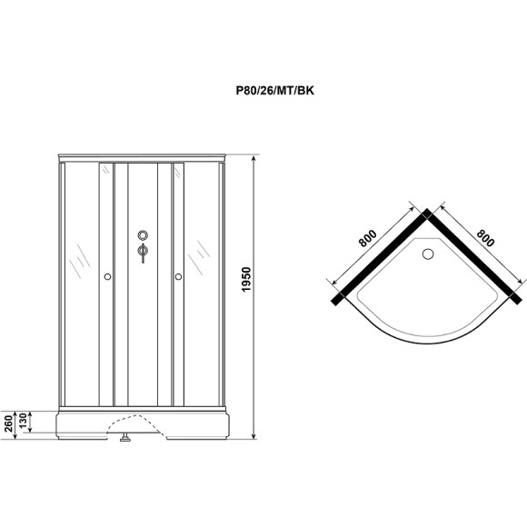 Душевая кабина Niagara Promo 80x80 P80/26/MT/BK без гидромассажа Душевая кабина Niagara Promo 80x80 P80/26/MT/BK без гидромассажа