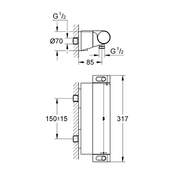 Смеситель для душа Grohe Grohtherm 2000 34469001 с термостатом Хром