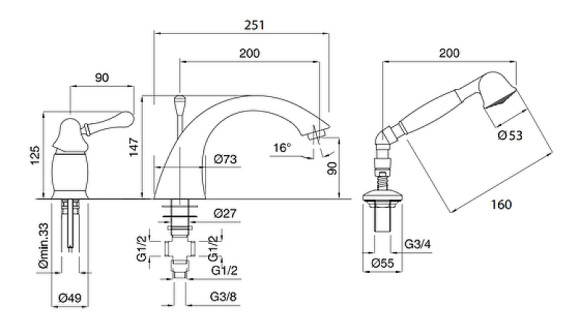 Смеситель на борт ванны Migliore Maya 18914 Бронза