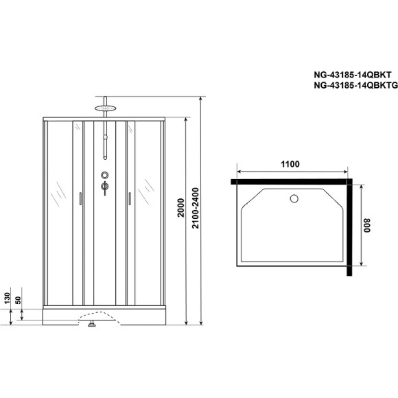Душевая кабина Niagara Classic 110х80 NG-43185-14QBKT без гидромассажа Душевая кабина Niagara Classic 110х80 NG-43185-14QBKT без гидромассажа