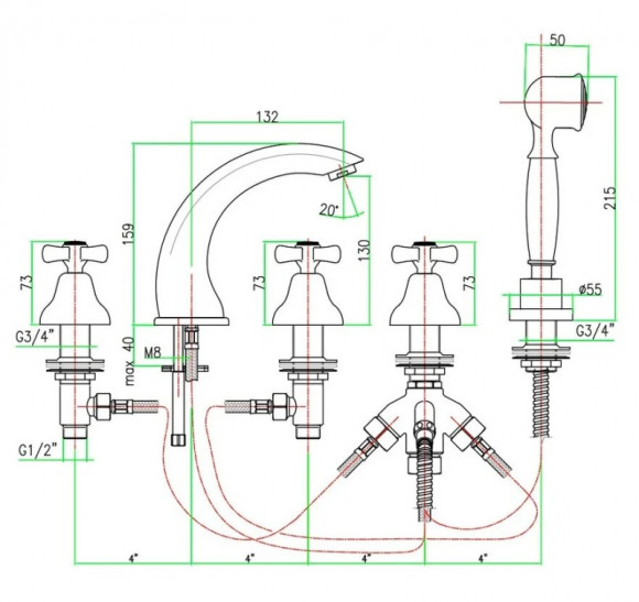 Смеситель на борт ванны Webert Armony AM730401065 Бронза
