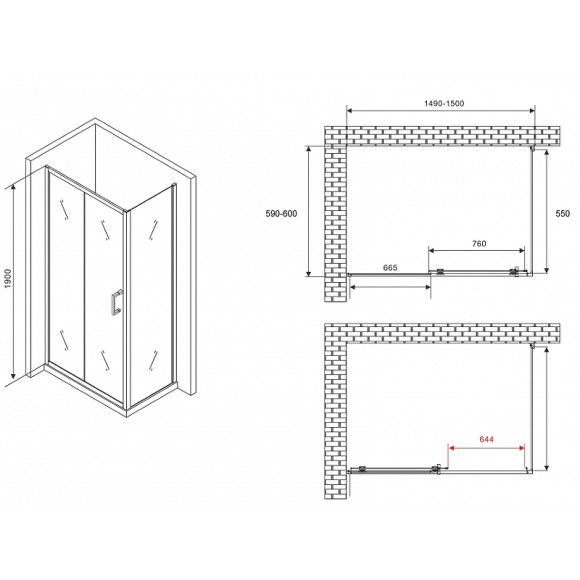 Душевой уголок Abber Schwarzer Diamant 150x60 AG301505-S605 профиль Хром стекло прозрачное Душевой уголок Abber Schwarzer Diamant 150x60 AG301505-S605 профиль Хром стекло прозрачное