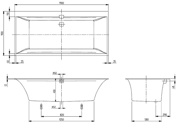 Квариловая ванна Villeroy&Boch Squaro Edge 12 190x90 UBQ190SQE2DV-01 без гидромассажа