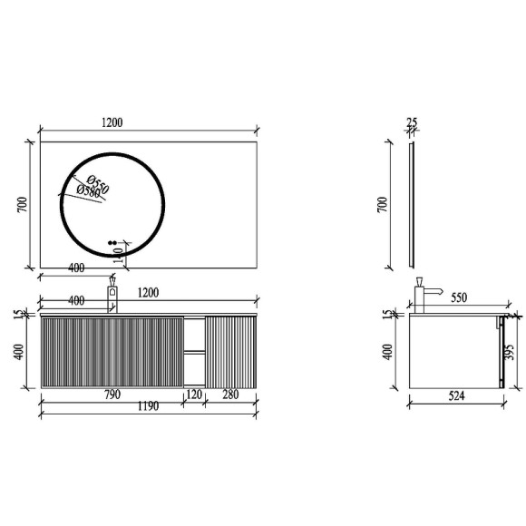 Тумба с раковиной Orans BC-9015-1200L 120 90151200L подвесная Темно-серая