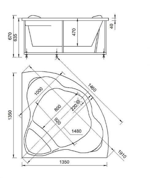 Акриловая ванна Aquatek Галатея 135х135 GAL135-0000022 без гидромассажа с фронтальной панелью с каркасом (разборный) со слив-переливом