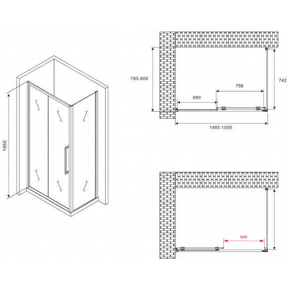 Душевой уголок Abber Schwarzer Diamant 150x80 AG30150BMH-S80BM профиль Черный стекло матовое Душевой уголок Abber Schwarzer Diamant 150x80 AG30150BMH-S80BM профиль Черный стекло матовое