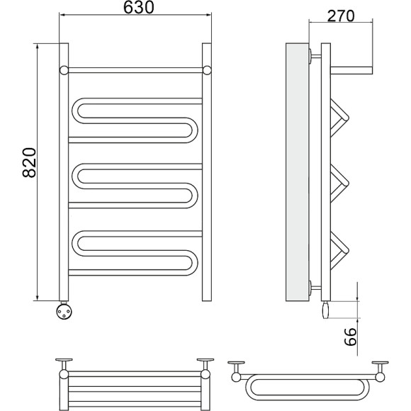 Электрический полотенцесушитель Ника Curve ЛZ ВП 80/60 с полкой Хром