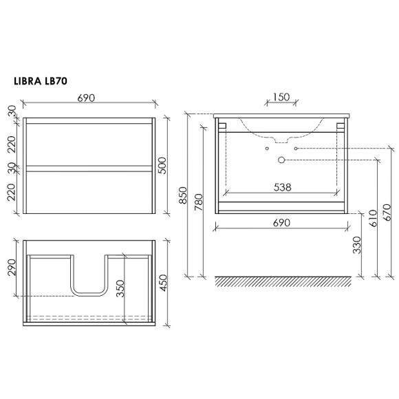Тумба под раковину Sancos Libra 70 LB70ECH подвесная Дуб чарльстон