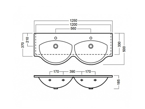 Раковина Hatria Sophie 125 Y0Q501 двойная Белая Раковина Hatria Sophie 125 Y0Q501 двойная Белая