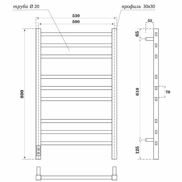Электрический полотенцесушитель Point Веста PN70758GR П9 500x800 диммер слева Графит премиум Электрический полотенцесушитель Point Веста PN70758GR П9 500x800 диммер слева Графит премиум