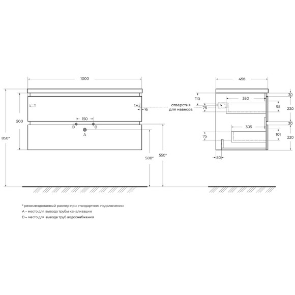 Тумба под раковину Cezares Plane 100 PLANE-1000-2C-SO-BL подвесная Bianco Lucido Тумба под раковину Cezares Plane 100 PLANE-1000-2C-SO-BL подвесная Bianco Lucido