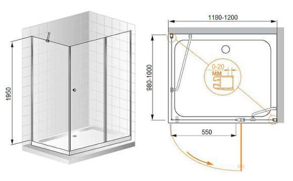 Душевой уголок Cezares Elena 120x100 R ELENA-W-AH-1-120/100-P-Cr-R профиль Хром стекло рифленое Душевой уголок Cezares Elena 120x100 R ELENA-W-AH-1-120/100-P-Cr-R профиль Хром стекло рифленое