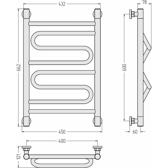 Водяной полотенцесушитель Сунержа Элегия+ 600х400 31-0205-6040 Черный матовый Водяной полотенцесушитель Сунержа Элегия+ 600х400 31-0205-6040 Черный матовый
