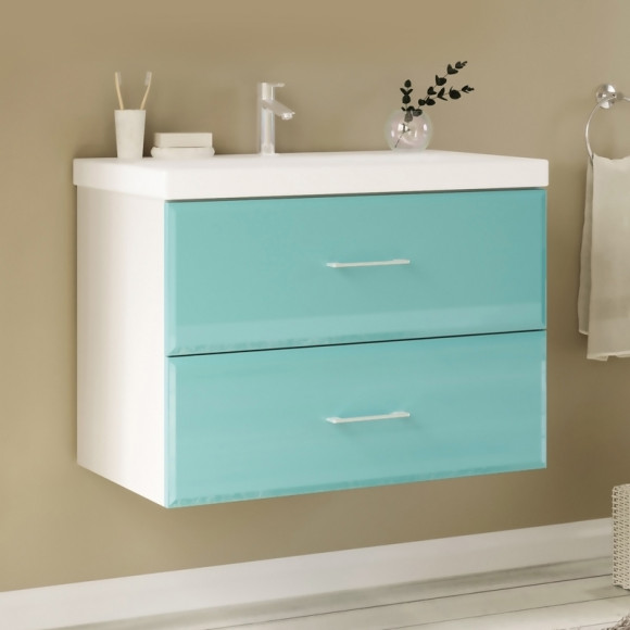 Тумба под раковину Marka One Mix 70П с ручками фасад стекло Бирюзовая Тумба под раковину Marka One Mix 70П с ручками фасад стекло Бирюзовая