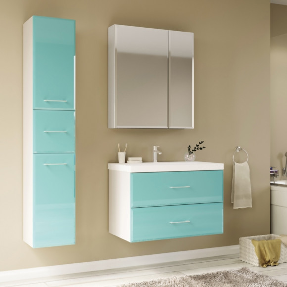 Тумба под раковину Marka One Mix 70П с ручками фасад стекло Бирюзовая Тумба под раковину Marka One Mix 70П с ручками фасад стекло Бирюзовая