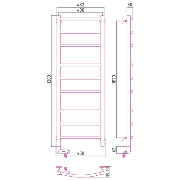 Электрический полотенцесушитель Сунержа Галант 2.0 1200x400 L 00-5200-1240 Хром