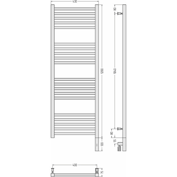 Электрический полотенцесушитель Сунержа Модус 3.0 1200x400 R 00-5701-1240 Хром
