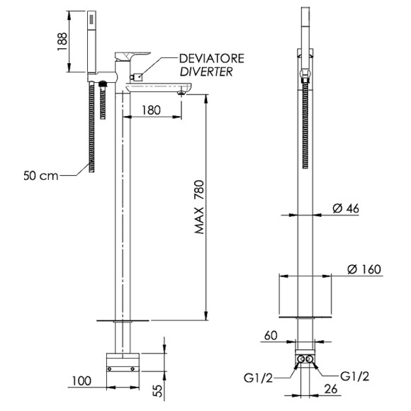 Смеситель для ванны Remer Infinity I08BG Золото брашированное Смеситель для ванны Remer Infinity I08BG Золото брашированное