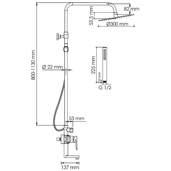 Душевая система WasserKRAFT A166.116.137.010.CH Хром
