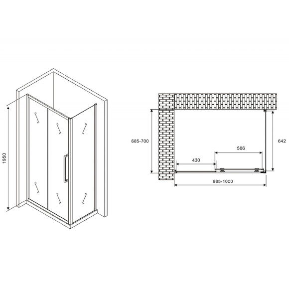 Душевой уголок Abber Schwarzer Diamant 100x70 AG30100MH-S70M профиль Хром стекло матовое Душевой уголок Abber Schwarzer Diamant 100x70 AG30100MH-S70M профиль Хром стекло матовое