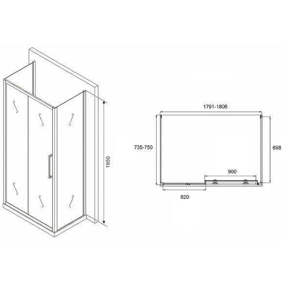 Душевой уголок Abber Schwarzer Diamant 180x75 AG30180BH-S75B-S75B профиль Черный стекло прозрачное Душевой уголок Abber Schwarzer Diamant 180x75 AG30180BH-S75B-S75B профиль Черный стекло прозрачное