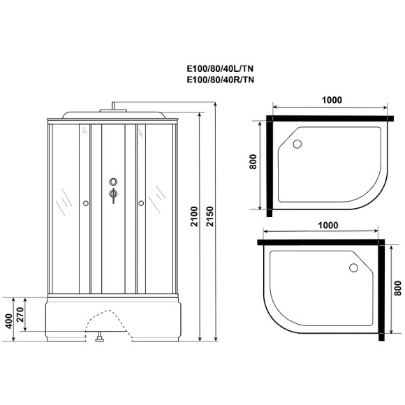 Душевая кабина Niagara Eco 100x80 L E100/80/40L/TN без гидромассажа