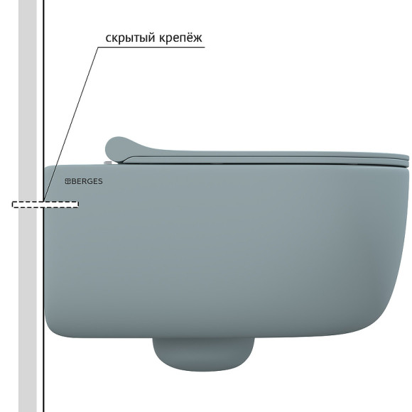 Унитаз Berges Ego XL 083229 подвесной Голубой матовый с сиденьем Микролифт Унитаз Berges Ego XL 083229 подвесной Голубой матовый с сиденьем Микролифт