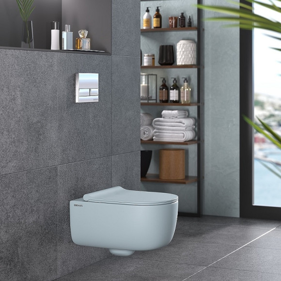 Унитаз Berges Ego XL 083229 подвесной Голубой матовый с сиденьем Микролифт Унитаз Berges Ego XL 083229 подвесной Голубой матовый с сиденьем Микролифт