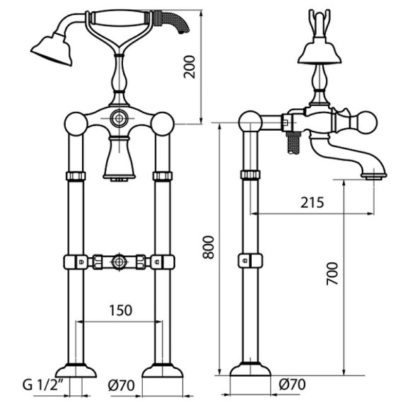 Смеситель для ванны Webert Karenina KA720801065 Бронза