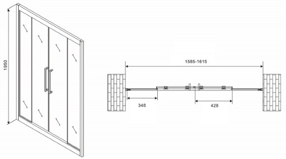 Душевая дверь Abber Schwarzer Diamant 160 AG33160H профиль Хром стекло прозрачное Душевая дверь Abber Schwarzer Diamant 160 AG33160H профиль Хром стекло прозрачное