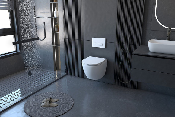 Комплект унитаза с инсталляцией Abber Bequem AC1100-AC0105-AC0121 с сиденьем Микролифт и клавишей смыва Хром