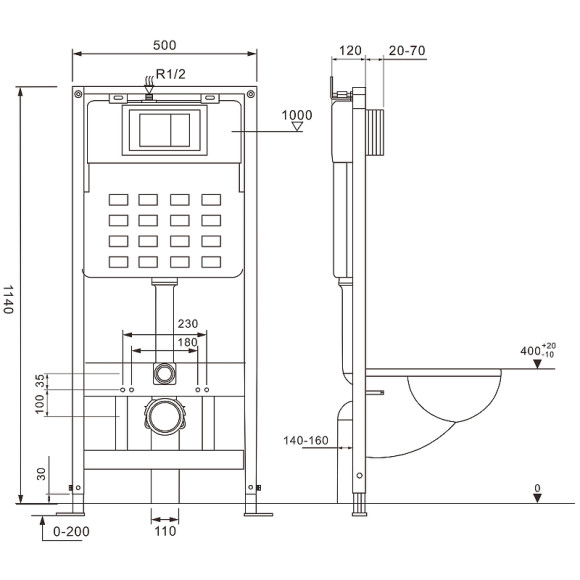 Комплект унитаза с инсталляцией Abber Bequem AC1100-AC0105-AC0121 с сиденьем Микролифт и клавишей смыва Хром