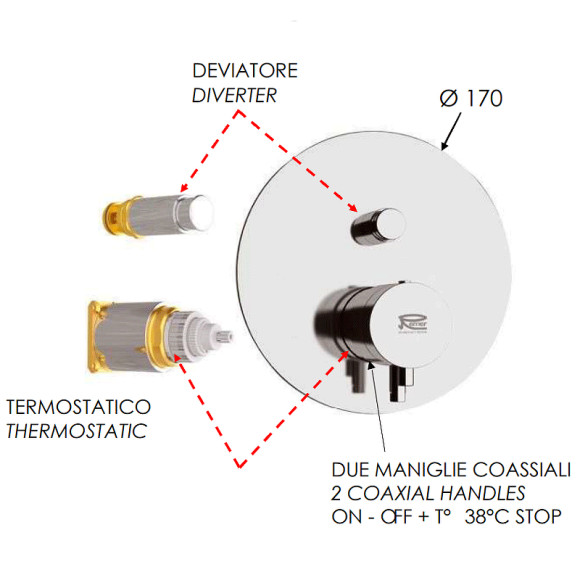 Смеситель для душа Remer Minimal Thermo NT09KBBO с термостатом Белый матовый Смеситель для душа Remer Minimal Thermo NT09KBBO с термостатом Белый матовый