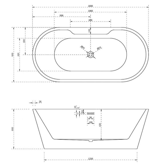 Акриловая ванна Abber AB9299-1.6 160х80 без гидромассажа Акриловая ванна Abber AB9299-1.6 160х80 без гидромассажа