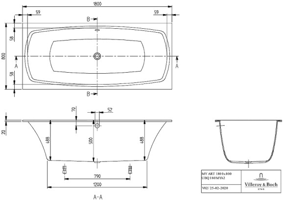 Квариловая ванна Villeroy&Boch My Art 180x80 UBQ180MYA2V-01 без гидромассажа