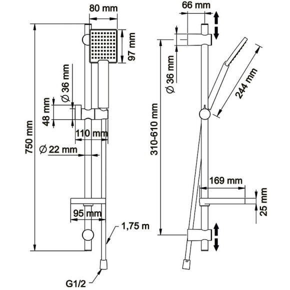 Душевой гарнитур Swedbe Hermes 5109B Черный матовый