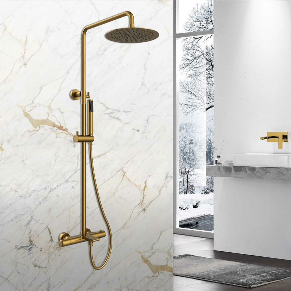 Душевая система Vincea Vogue VSFS-1V1TBG с термостатом Брашированное золото