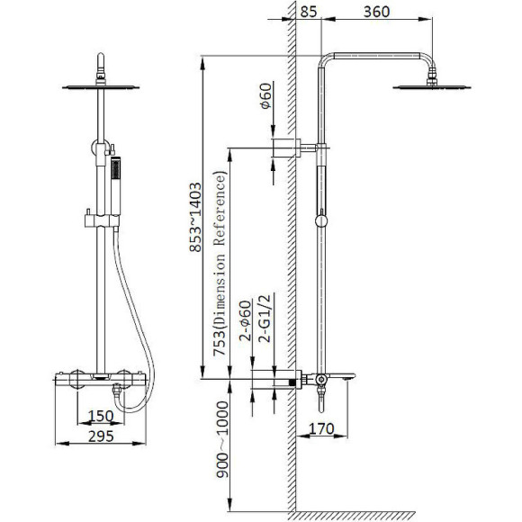 Душевая система Vincea Vogue VSFS-1V1TBG с термостатом Брашированное золото