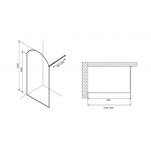 Душевая перегородка Abber Immer Offen 100 AG64100BN профиль Черный стекло прозрачное