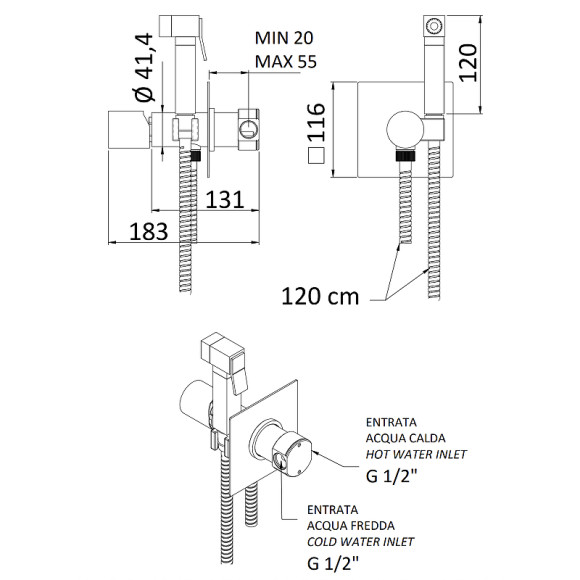 Гигиенический душ со смесителем Remer Edge EG565NO Черный матовый Гигиенический душ со смесителем Remer Edge EG565NO Черный матовый