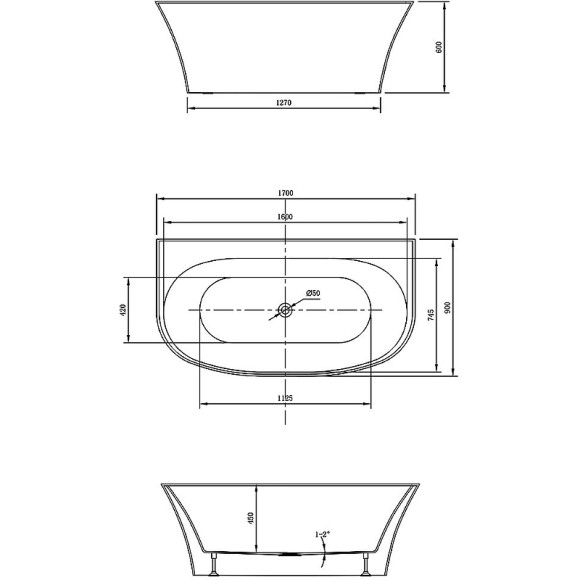 Акриловая ванна Vincea 170x90 VBT-423-1700 без гидромассажа Акриловая ванна Vincea 170x90 VBT-423-1700 без гидромассажа