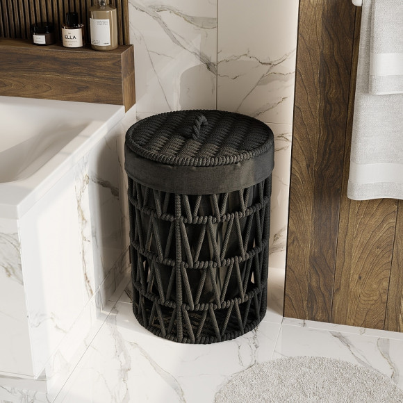 Корзина для белья WasserKRAFT Mosel WB-460-L с крышкой Серая