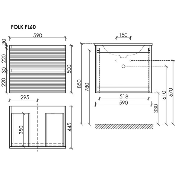 Тумба под раковину Sancos Folk 60 FL60ES подвесная Ergraut soft