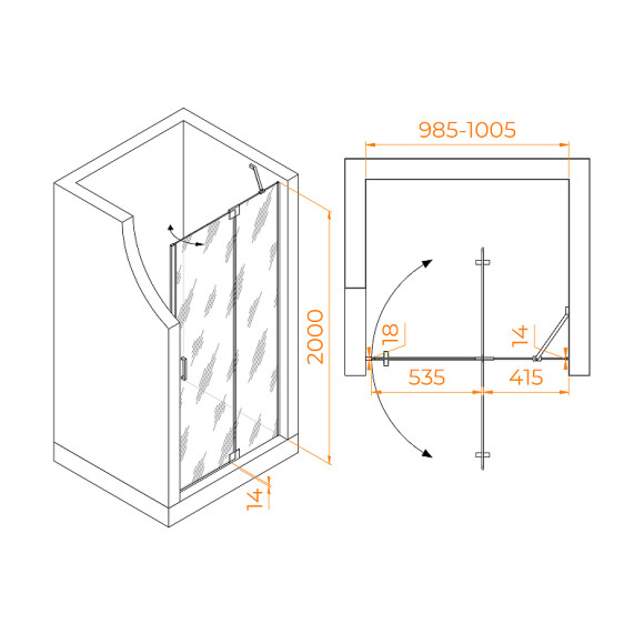 Душевая дверь RGW Hotel HO-014-Gg 100 350601410-110 профиль Серый стекло прозрачное