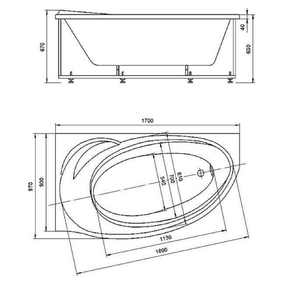 Акриловая ванна Aquatek Бетта 170x97 L BET170-0000010 с гидромассажем с фронтальной панелью с каркасом (разборный) со слив-переливом Акриловая ванна Aquatek Бетта 170x97 L BET170-0000010 с гидромассажем с фронтальной панелью с каркасом (разборный) со слив-переливом