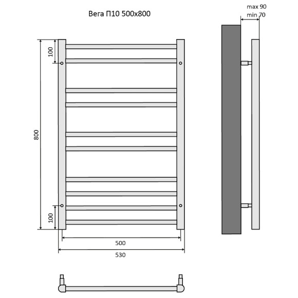 Водяной полотенцесушитель Aquatek Вега П10 500x800 AQ DR1080BL Черный муар Водяной полотенцесушитель Aquatek Вега П10 500x800 AQ DR1080BL Черный муар